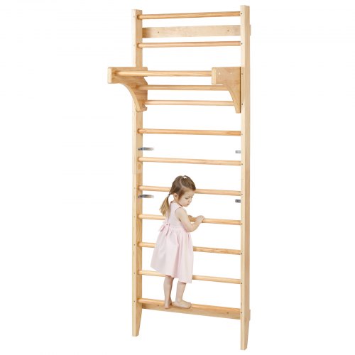 VEVOR Swedish Ladder Wall Gym 10-Level Wooden Indoor Playground Climbing Ladder