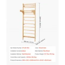 VEVOR Swedish Ladder Wall Gym 10-Level Wooden Indoor Playground Climbing Ladder