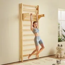 VEVOR Swedish Ladder Wall Gym 10-Level Wooden Indoor Playground Climbing Ladder