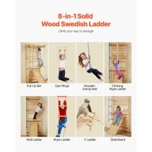 VEVOR Swedish Ladder Wall Gym 8 in 1 Wooden Indoor Playground Climbing Ladder