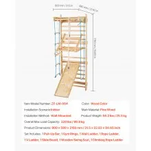VEVOR Swedish Ladder Wall Gym 8 in 1 Wooden Indoor Playground Climbing Ladder