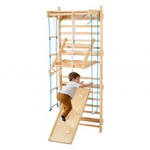 VEVOR Swedish Ladder Wall Gym 8 in 1 Wooden Indoor Playground Climbing Ladder