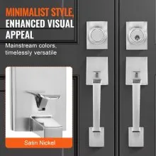 VEVOR Double Door Handle Set, Satin Nickel Square Door Lever, Heavy Duty Double Front Door Handle Set with Dummy, Double Door Lock Set with Reversible Handle Lever, for Front Door or Office Door