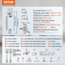 VEVOR Double Door Handle Set, Satin Nickel Square Door Lever, Heavy Duty Double Front Door Handle Set with Dummy, Double Door Lock Set with Reversible Handle Lever, for Front Door or Office Door