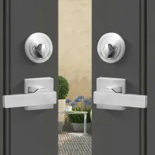 VEVOR Double Door Handle Set, Satin Nickel Square Door Lever, Heavy Duty Double Front Door Handle Set with Dummy, Double Door Lock Set with Reversible Handle Lever, for Front Door or Office Door