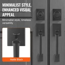 VEVOR Double Door Handle Set, Matte Black Square Door Lever, Double Front Door Handle Set with Reversible Handle Lever, Heavy Duty Double Door Lock Set with Dummy, for Office Door or Front Door