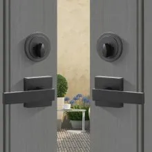 VEVOR Double Door Handle Set, Matte Black Square Door Lever, Double Front Door Handle Set with Reversible Handle Lever, Heavy Duty Double Door Lock Set with Dummy, for Office Door or Front Door
