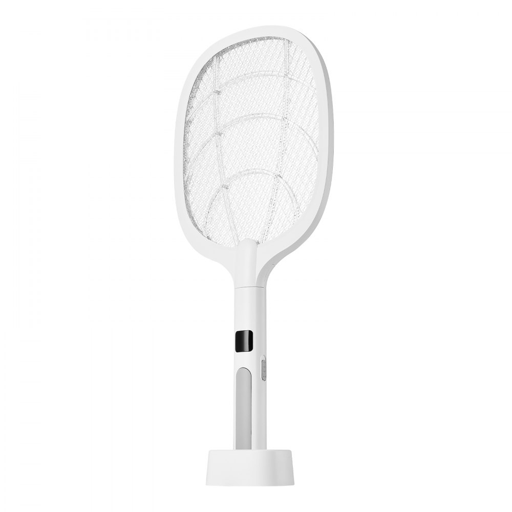 VEVOR Electric Fly Swatter, Zapper Racket with 3 Layers Mesh & Digital Screen Display, Dual Modes Fly Killer with 1500mAh Battery Rechargeable for Home, Bedroom, Kitchen and Patio, White