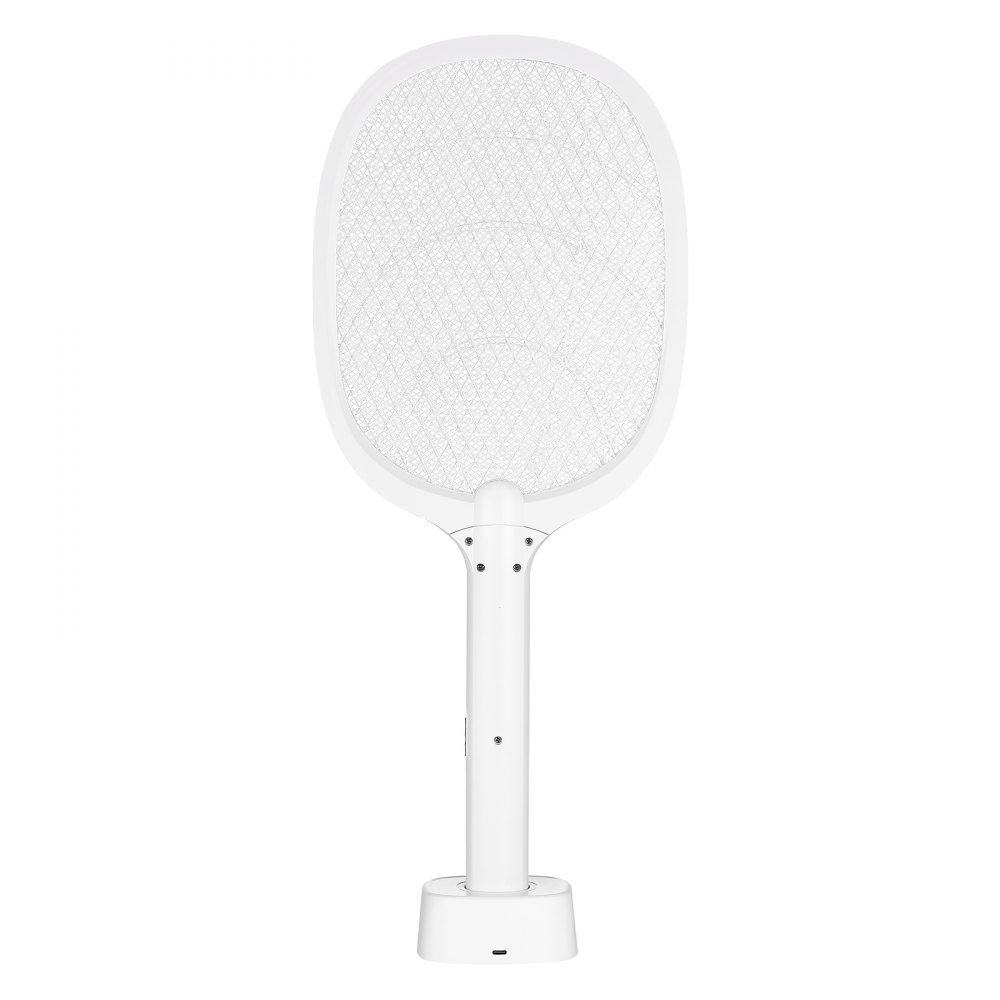 VEVOR Electric Fly Swatter, Zapper Racket with 3 Layers Mesh & Digital Screen Display, Dual Modes Fly Killer with 1500mAh Battery Rechargeable for Home, Bedroom, Kitchen and Patio, White