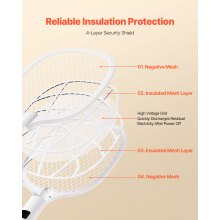 VEVOR Electric Fly Swatter 3 Layers Mesh & Screen Display 1500mAh Battery White