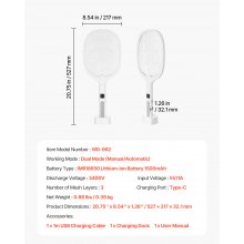 VEVOR Electric Fly Swatter 3 Layers Mesh & Screen Display 1500mAh Battery White