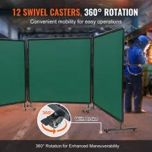 VEVOR Welding Screen with Frame, 6' x 6' 3 Panel Welding Curtain Screens, Flame-Resistant Vinyl Welding Protection Screen on 12 Swivel Wheels (6 Lockable), Moveable & Professional for Workshop, Green
