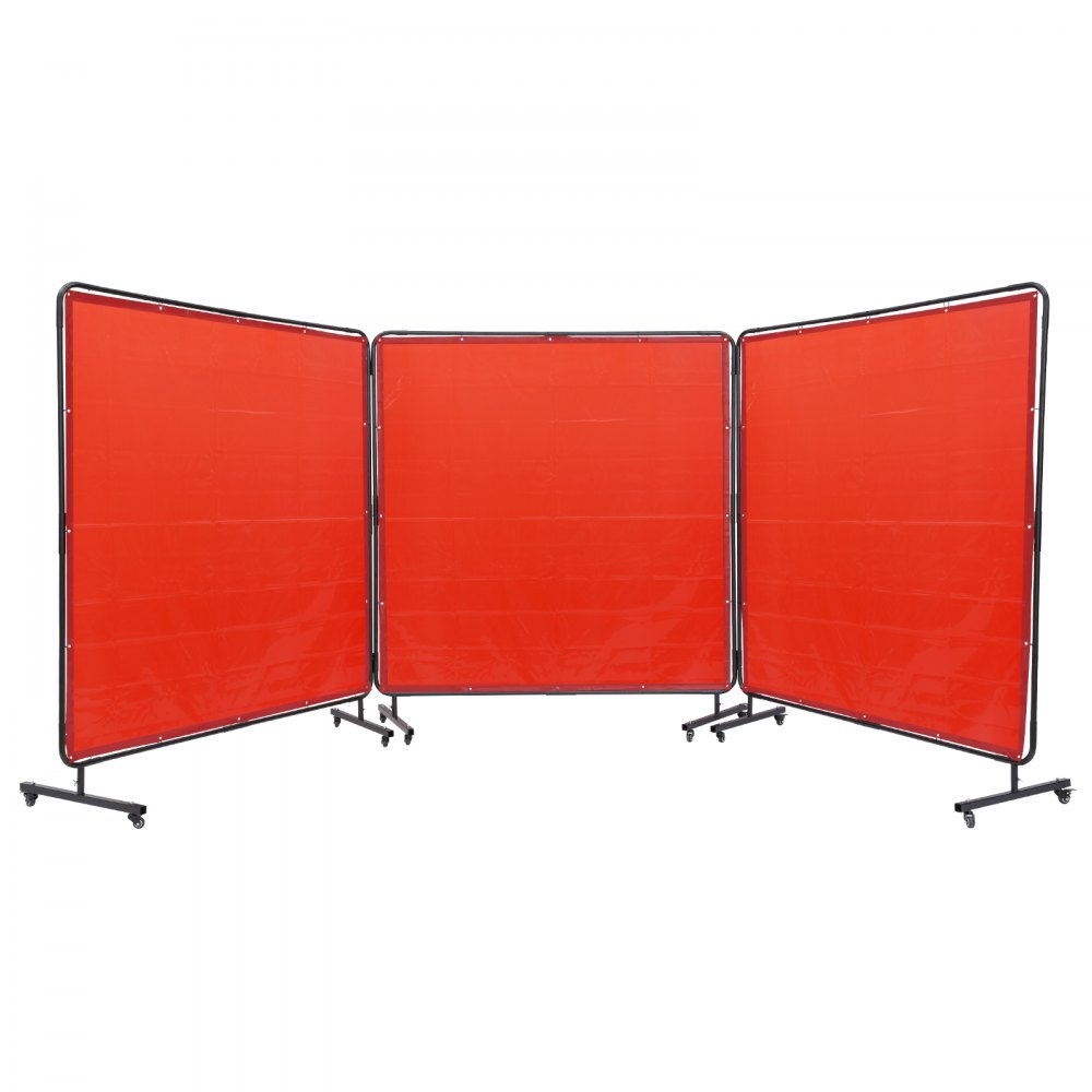 VEVOR Pantalla de soldadura con marco, 6' x 6' 3 paneles de cortina de soldadura, pantalla de protección de soldadura de vinilo resistente al fuego en 12 ruedas giratorias (6 bloqueables), móvil y profesional para taller, rojo