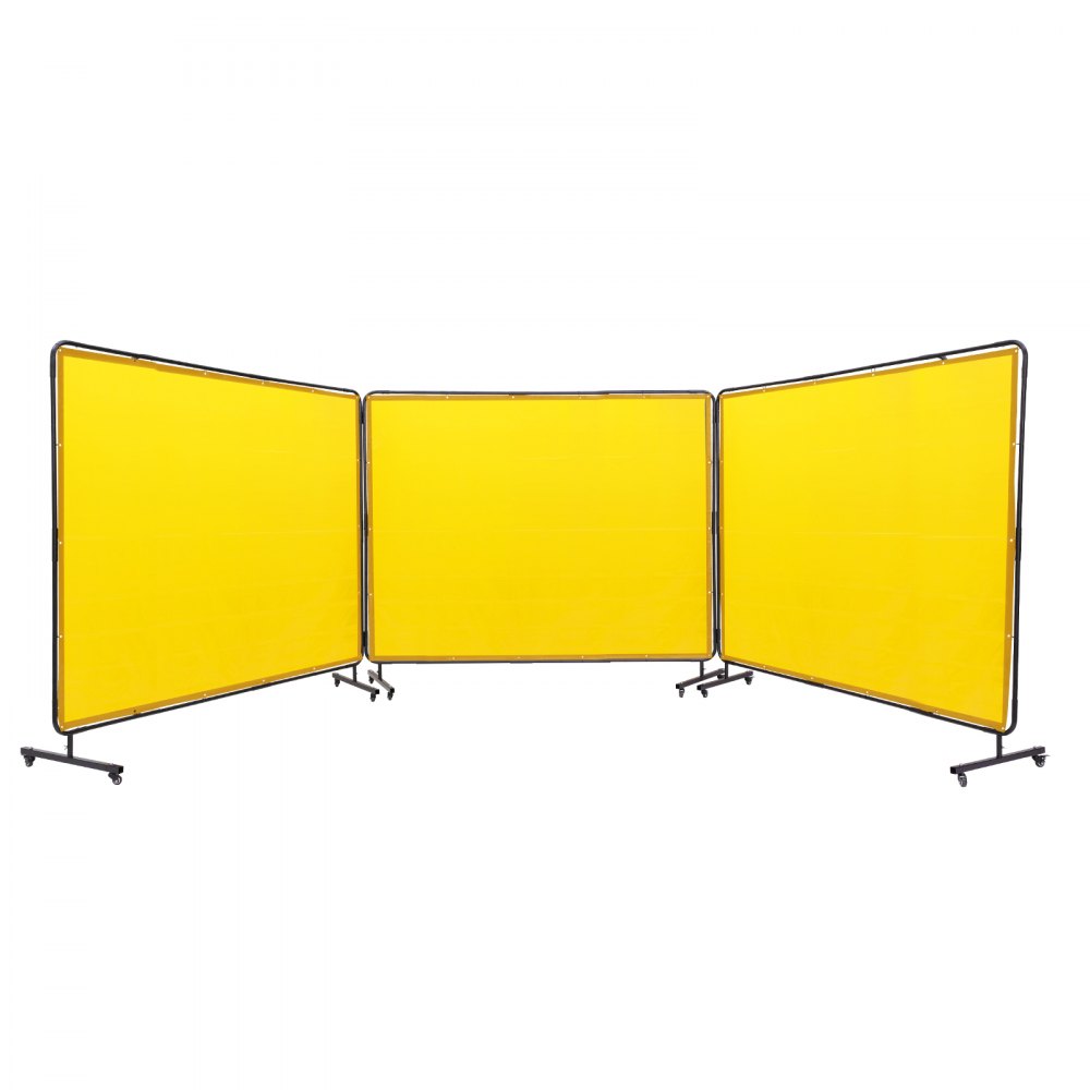 VEVOR Pantalla de soldadura con marco, 6' x 8' 3 paneles de cortina de soldadura, pantalla de protección de soldadura de vinilo resistente al fuego en 12 ruedas giratorias (6 bloqueables), móvil y profesional para taller, amarillo