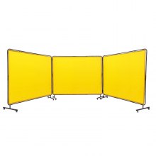 Svářečská zástěna VEVOR s rámem, 6' x 8' 3 panelové zástěny pro svařování, vinylová ochranná zástěna pro svařování plamenem na 12 otočných kolech (6 uzamykatelných), pohyblivá a profesionální pro dílnu, žlutá