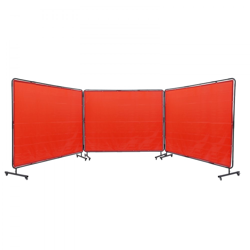 VEVOR Pantalla de soldadura con marco, 6' x 8' 3 paneles de cortina de soldadura, pantalla de protección de soldadura de vinilo resistente al fuego en 12 ruedas giratorias (6 bloqueables), móvil y profesional para taller, rojo