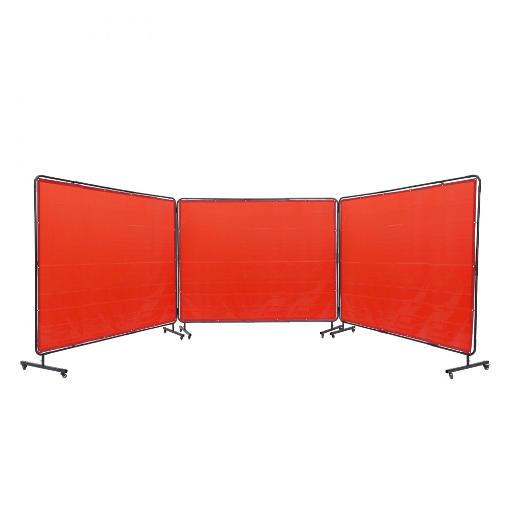 VEVOR Welding Screen with Frame, 1.8 x 2.4 m 3 Panel Welding Curtain Screens, Flame-Resistant Vinyl Welding Protection Screen on 12 Swivel Wheels (6 Lockable), Moveable & Professional for Workshop, Red
