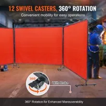 VEVOR Welding Screen with Frame, 6' x 8' 3 Panel Welding Curtain Screens, Flame-Resistant Vinyl Welding Protection Screen on 12 Swivel Wheels (6 Lockable), Moveable & Professional for Workshop, Red