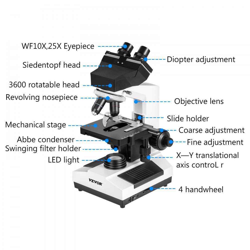 Vevor Binocular Compound Microscope Digital Compound Microscope 40x-2500x Lab