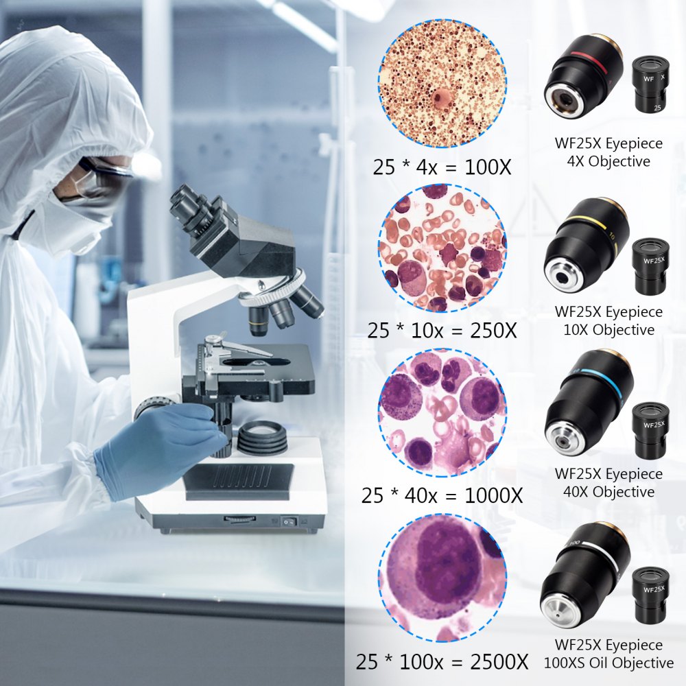 Vevor Binocular Compound Microscope Digital Compound Microscope 40x-2500x Lab