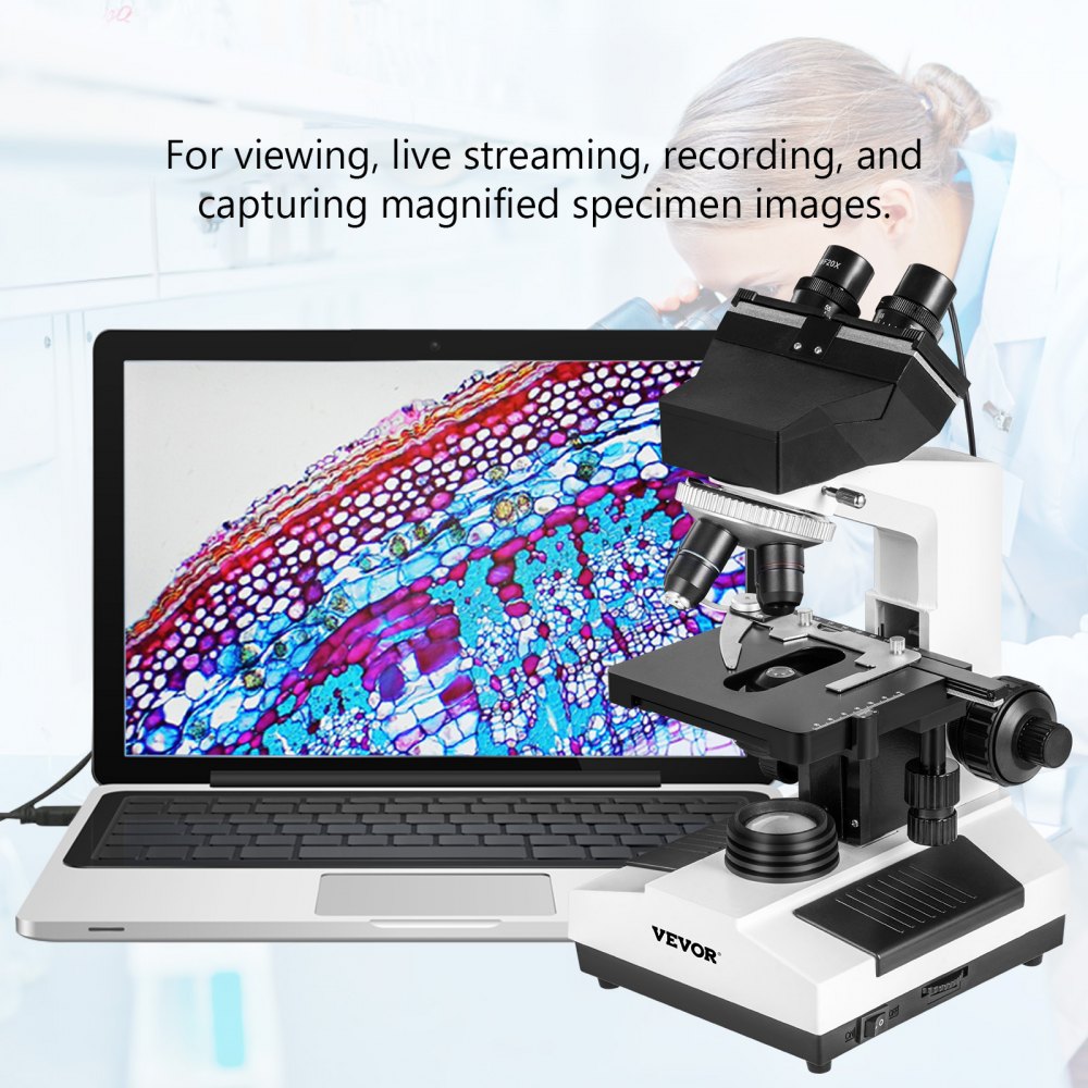 Vevor Binocular Compound Microscope Digital Compound Microscope 40x-2500x Lab