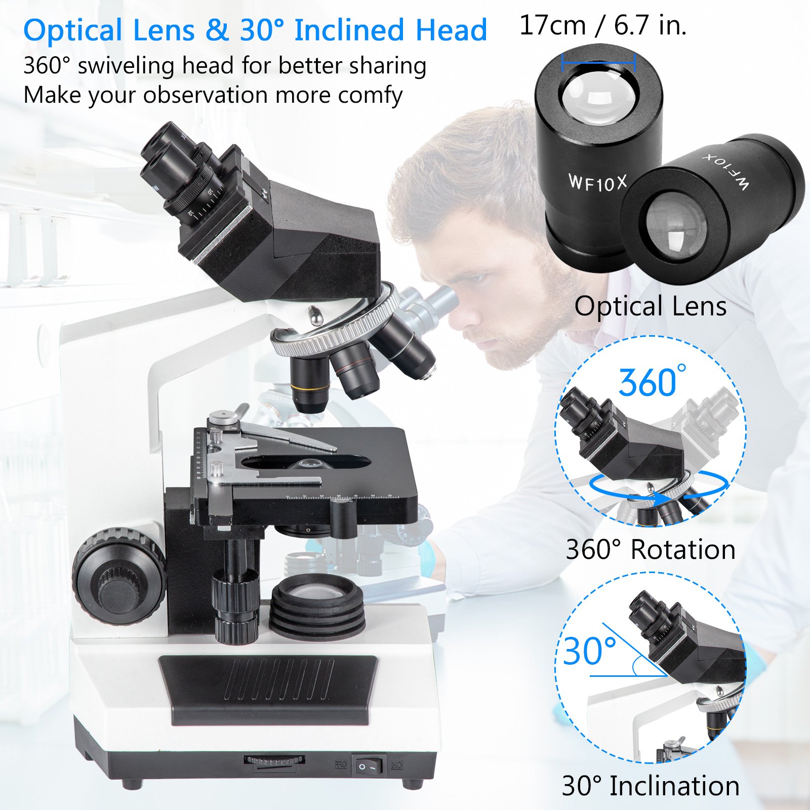 Vevor Binocular Compound Microscope Digital Compound Microscope 40x-2500x Lab