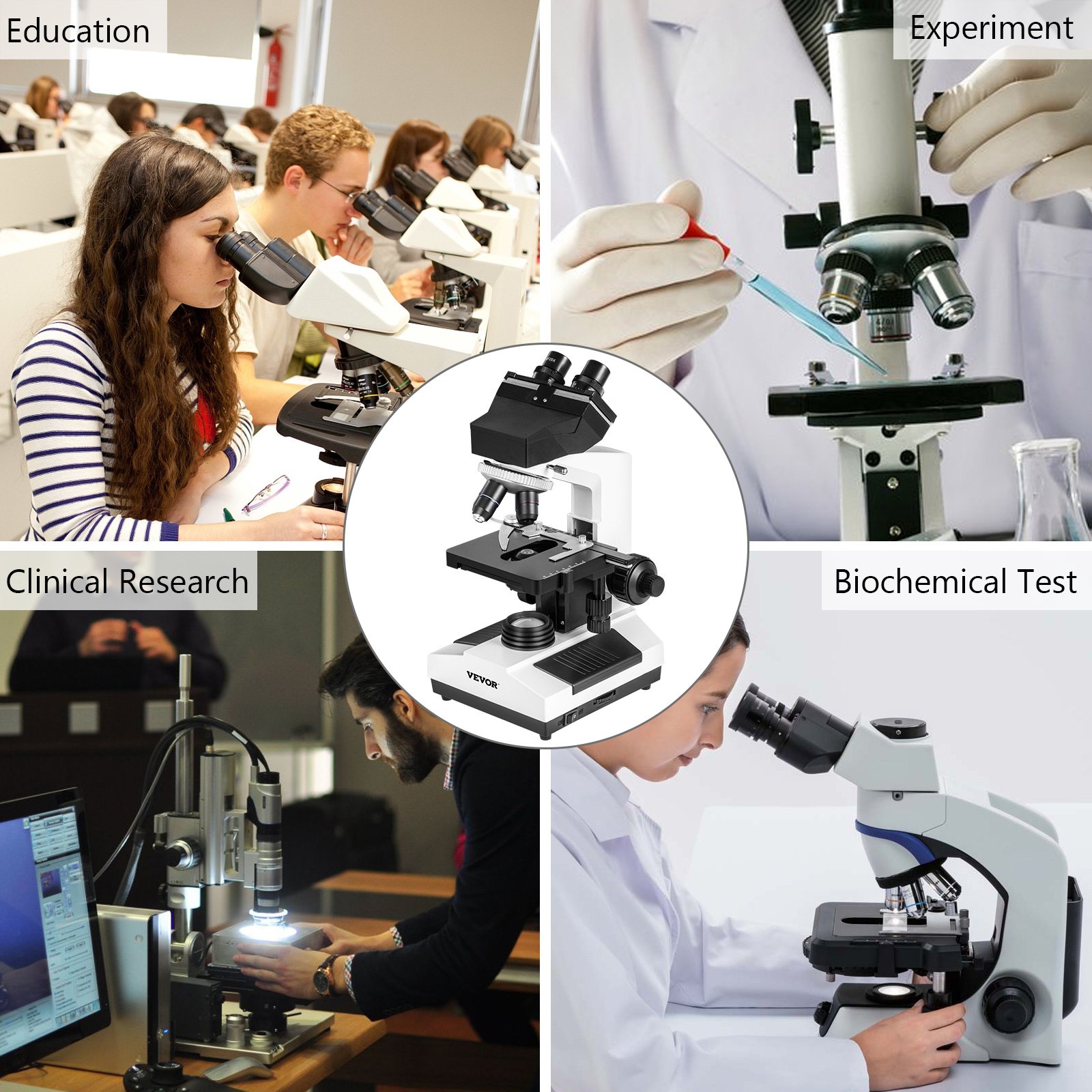 Vevor Binocular Compound Microscope Digital Compound Microscope 40x-2500x Lab