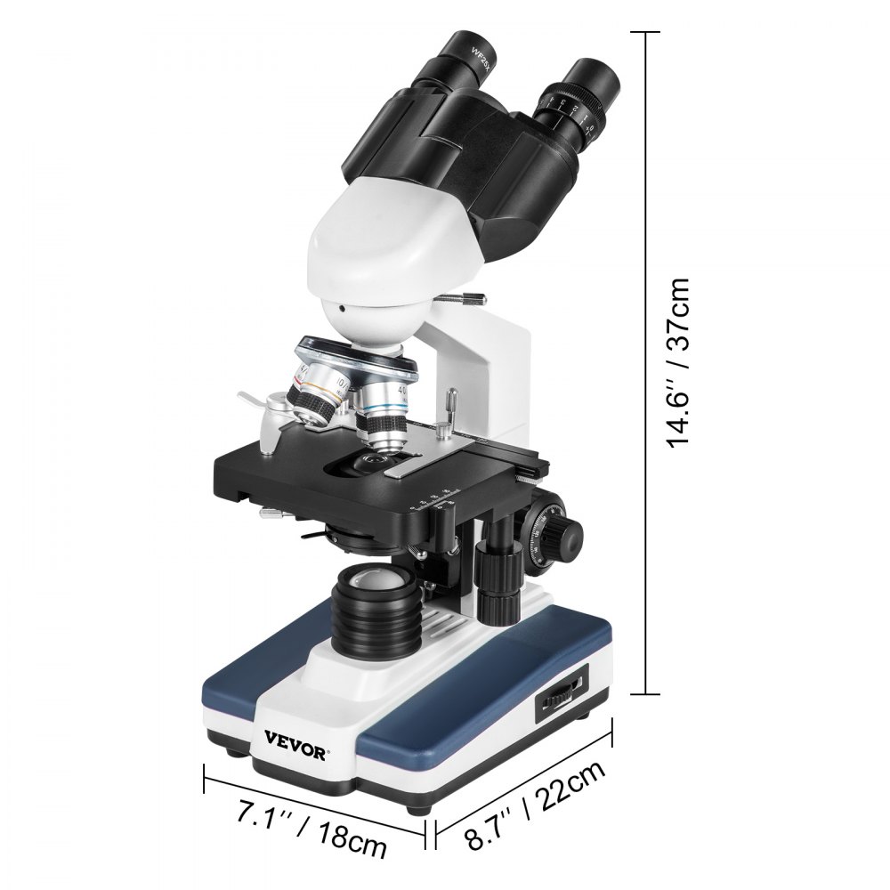 VEVOR Binocular Compound Microscope 40X-2000X Magnification LED Digital Compound Microscope, Research-Grade Microscope w/ Wide-Field 10X and 20X Eyepieces, 3MP Camera, Double Layer Mechanical Stage