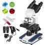 VEVOR Binocular Compound Microscope 40X-2000X Magnification LED Digital Compound Microscope, Research-Grade Microscope w/ Wide-Field 10X and 20X Eyepieces, 3MP Camera, Double Layer Mechanical Stage