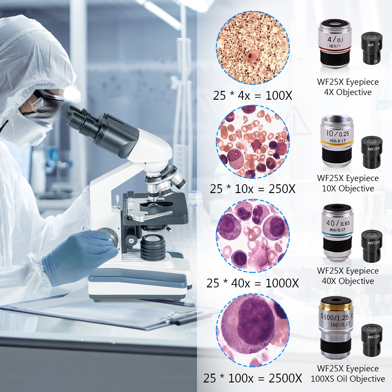VEVOR Binocular Compound Microscope 40X-2000X Magnification LED Digital Compound Microscope, Research-Grade Microscope w/ Wide-Field 10X and 20X Eyepieces, 3MP Camera, Double Layer Mechanical Stage