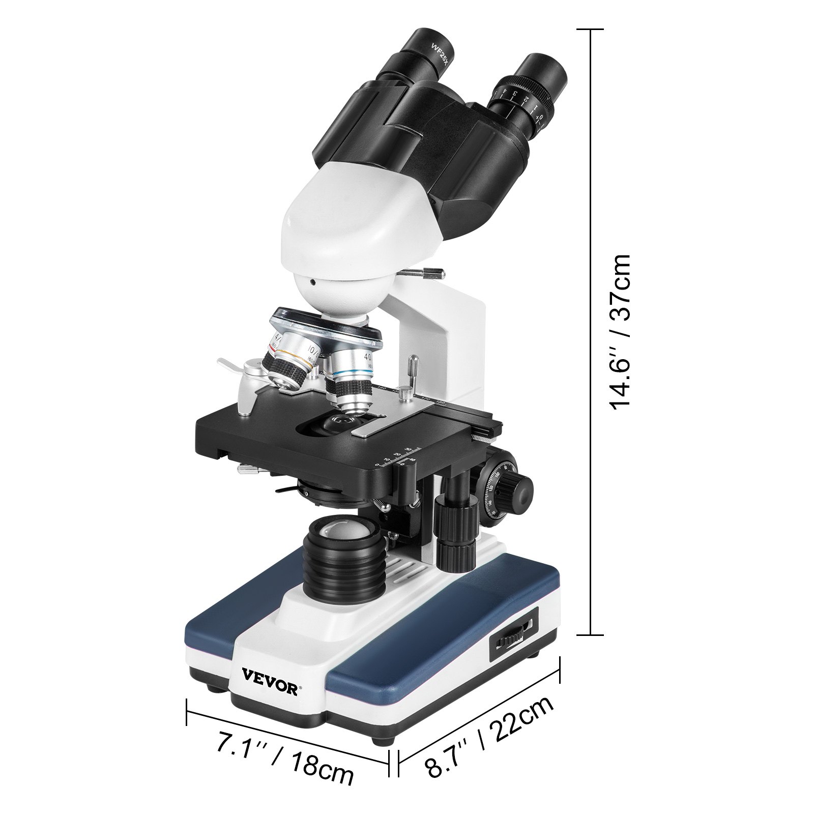 VEVOR Binocular Compound Microscope 40X-2000X Magnification LED Digital Compound Microscope, Research-Grade Microscope w/ Wide-Field 10X and 20X Eyepieces, 3MP Camera, Double Layer Mechanical Stage