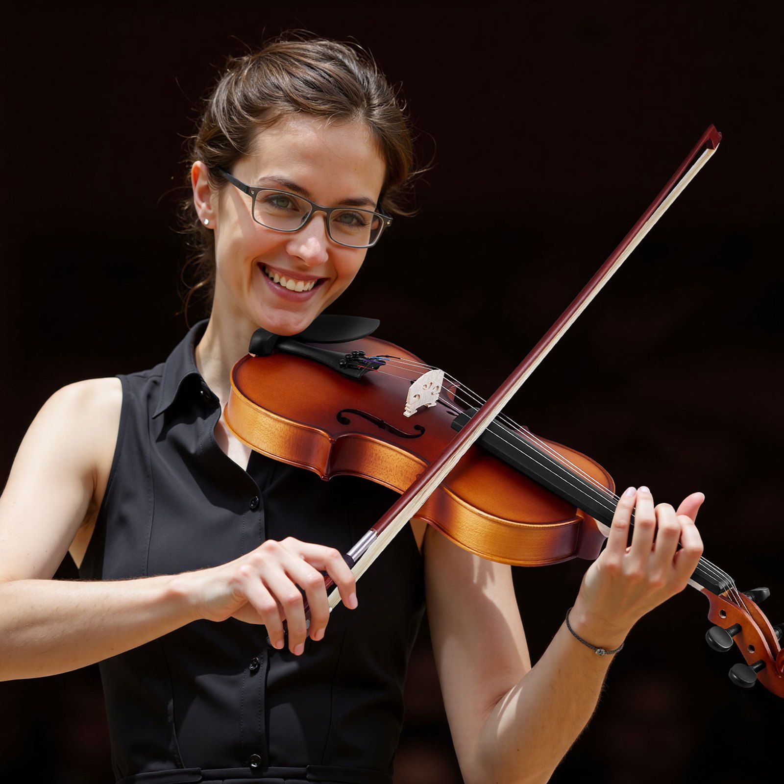 Housle VEVOR 4/4 355 mm, sada houslí, masivní dřevo pro začátečníky, matně hnědá