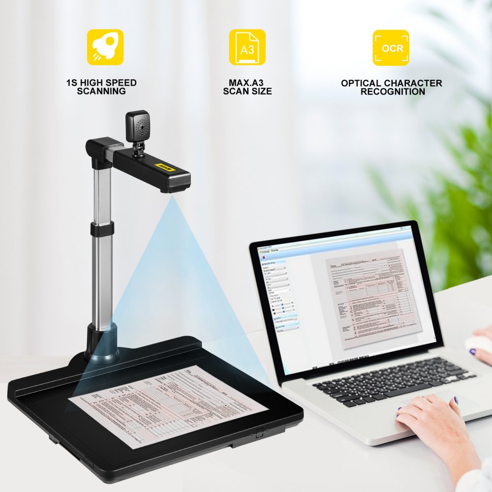 Aibecy Adjustable HD High Speed USB Book Image Document Camera Scanner Dual  Lens (10 Mega-pixel & 2 Mega-pixel) Max. A3 Scanning Size with OCR Function  LED Light 