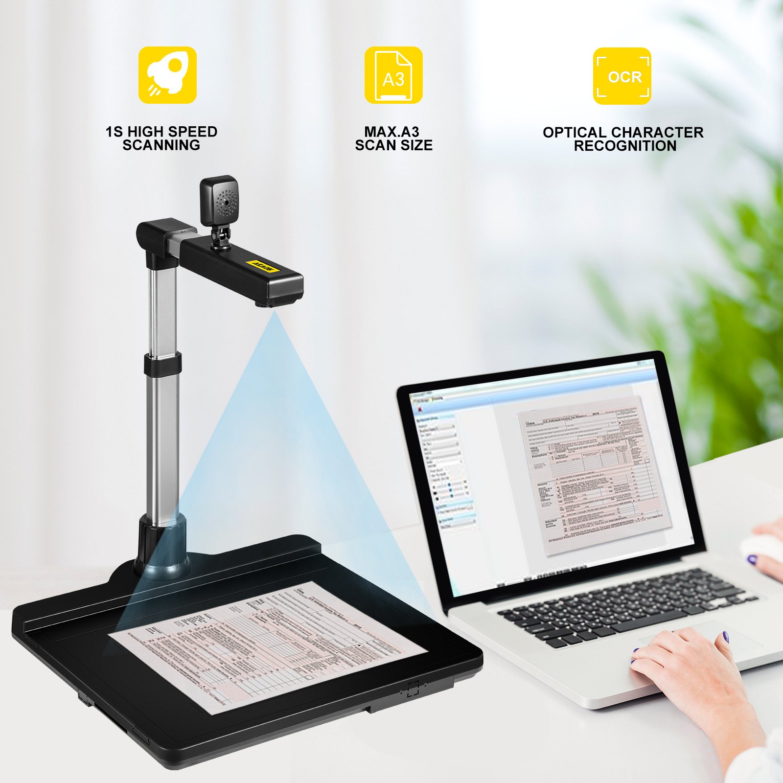 VEVOR Portable USB HD High-Definition Max. A3 Book Image Document Camera Scanner