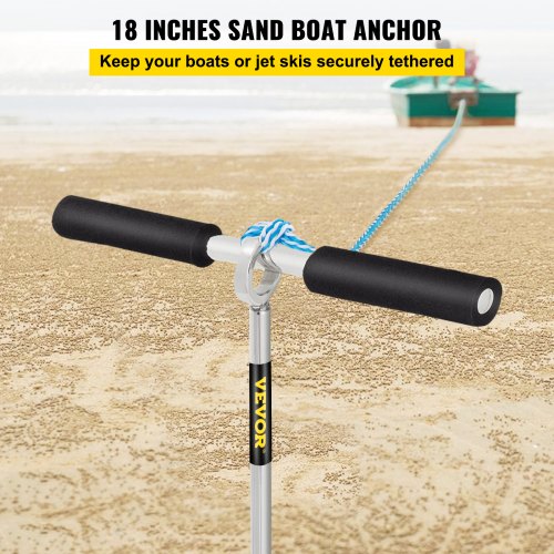 VEVOR Sand Anchor, 18" Length Auger to The Beach and Sandbar, 316 Stainless Steel Screw Anchor w/Removable Handle, Bungee Line & Carry Bag, for Jet Ski PWC Pontoon Kayak