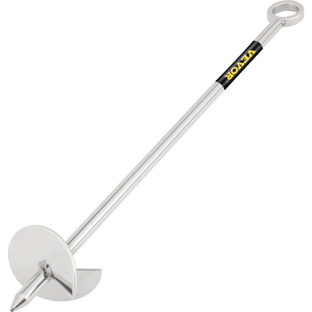 VEVOR sand anchor with helical screw, silver finish, looped handle.