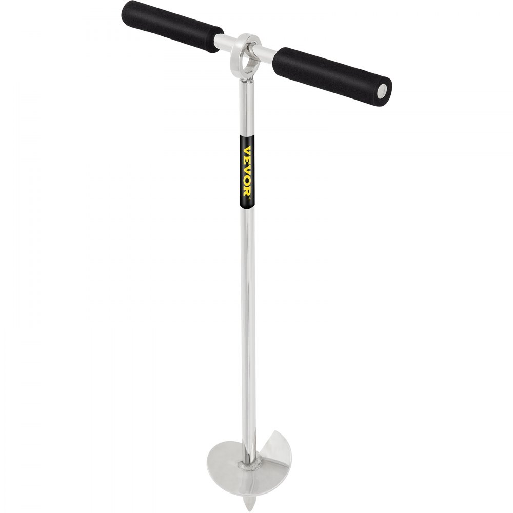 stainless steel VEVOR sand anchor with t-handle and auger tip.