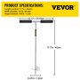 VEVOR sand anchor dimensions with black handles and a gray auger-style base.