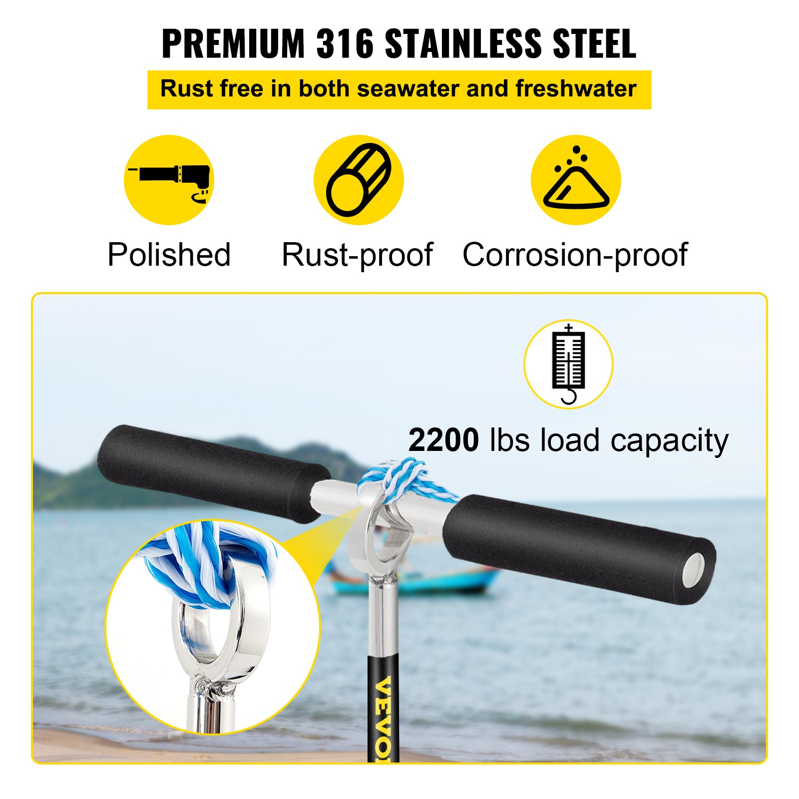 VEVOR sand anchor - 316 stainless steel, 2200 lbs load, polished, rust-proof, corrosion-proof