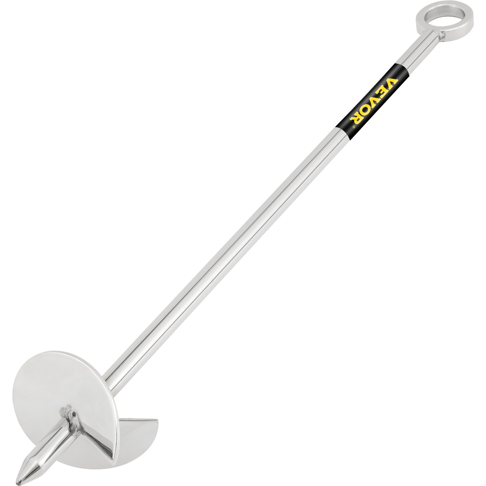 VEVOR sand anchor with helical screw, silver finish, looped handle.