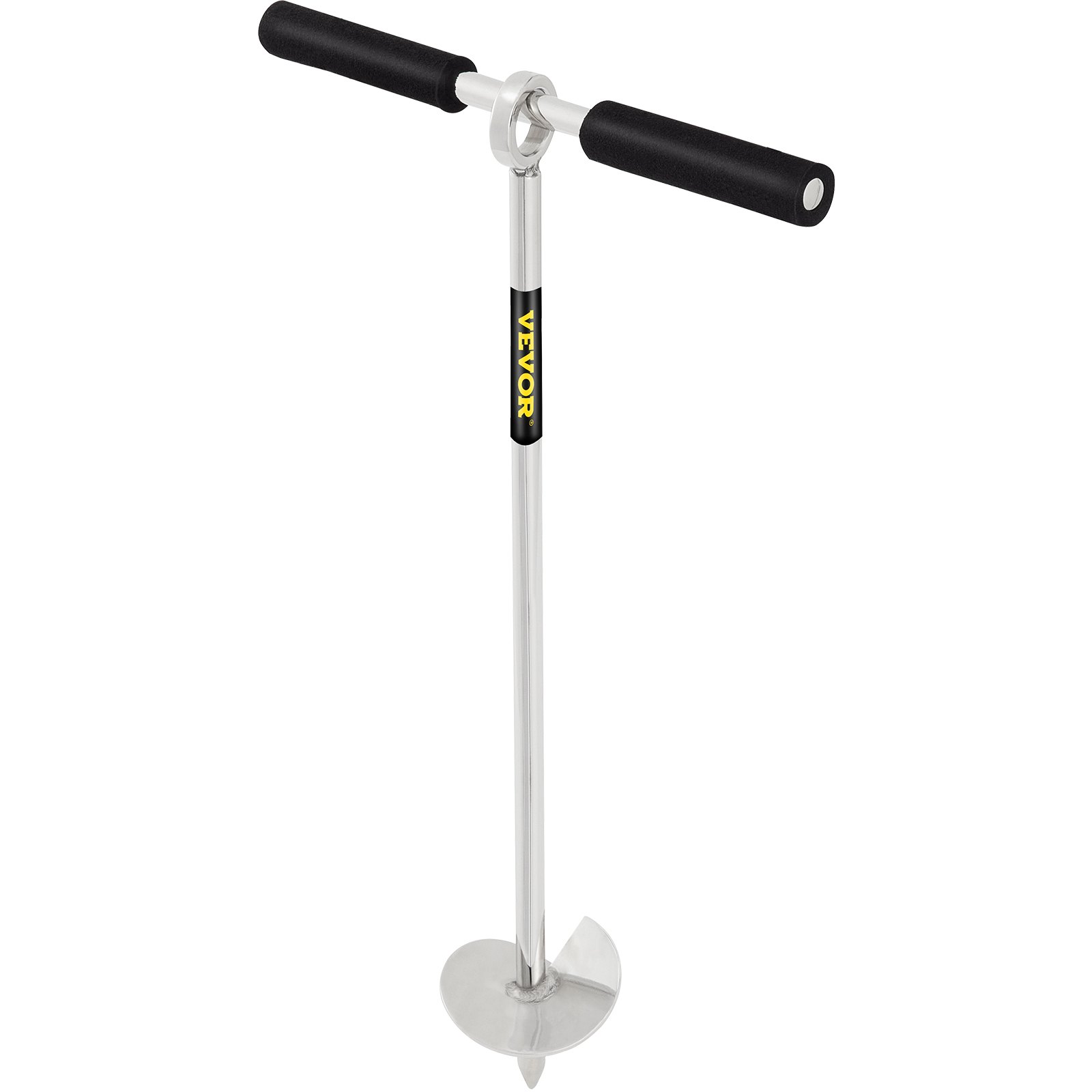 stainless steel VEVOR sand anchor with t-handle and auger tip.