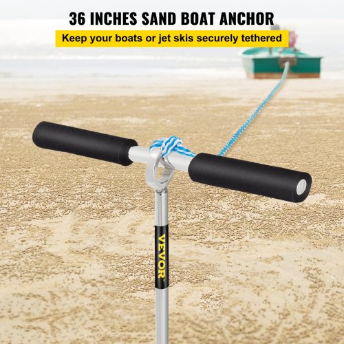 VEVOR Sand Anchor, 36" Length Auger to The Beach and Sandbar, 316 Stainless Steel Screw Anchor w/Removable Handle, Bungee Line & Carry Bag, for Jet Ski PWC Pontoon Kayak
