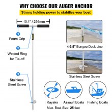VEVOR Sand Anchor, 36\" Length Auger to The Beach and Sandbar, 316 Stainless Steel Screw Anchor with Removable Handle, Bungee Line & Carry Bag, for Jet Ski PWC Pontoon Kayak