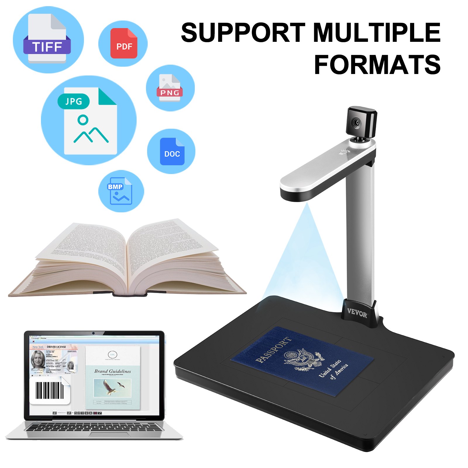 Vevor Document Camera For Teachers Book Scanner A4 Dual Lens Document Scanner
