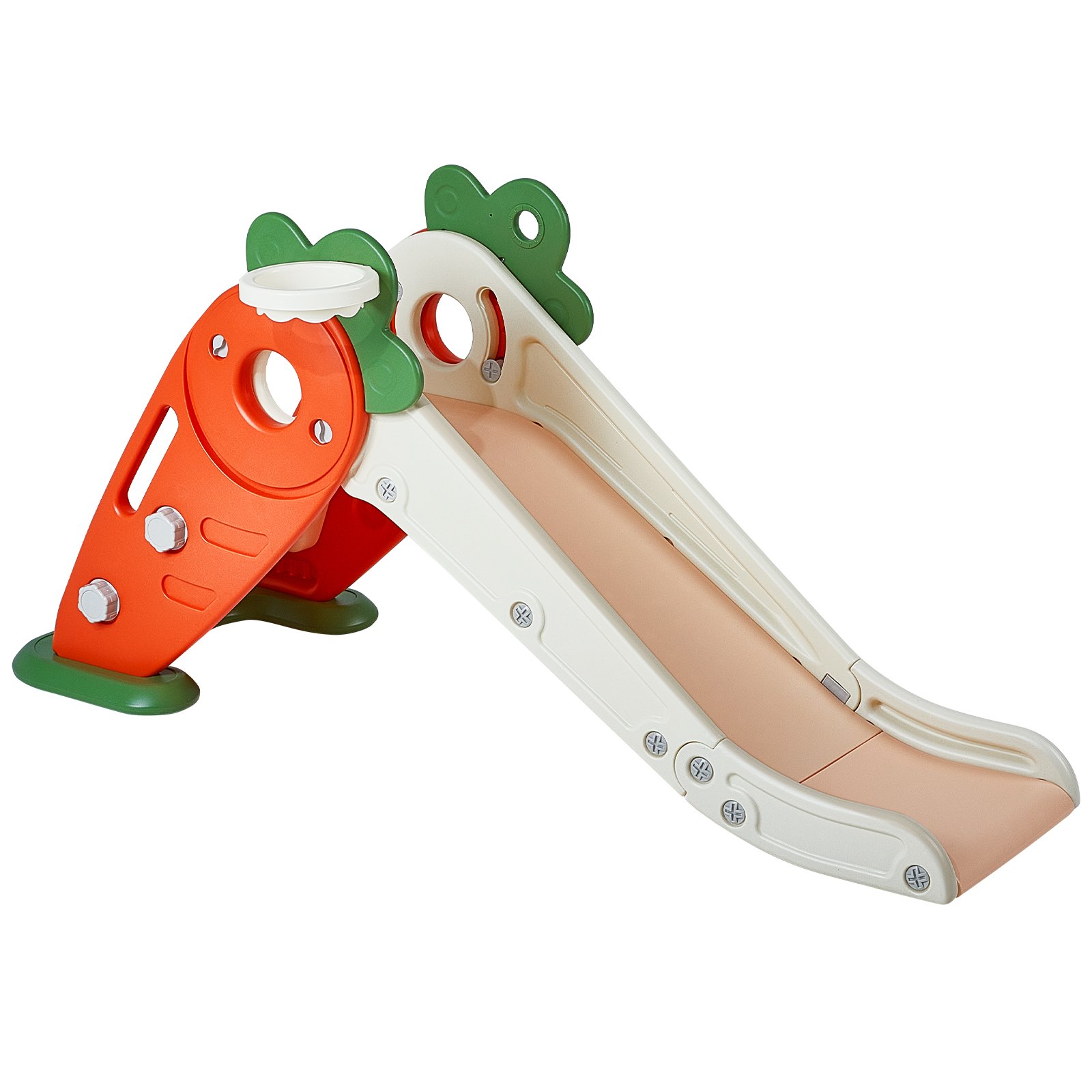 VEVOR toddler slide in orange and beige with green accents, featuring sturdy design and fun shapes.
