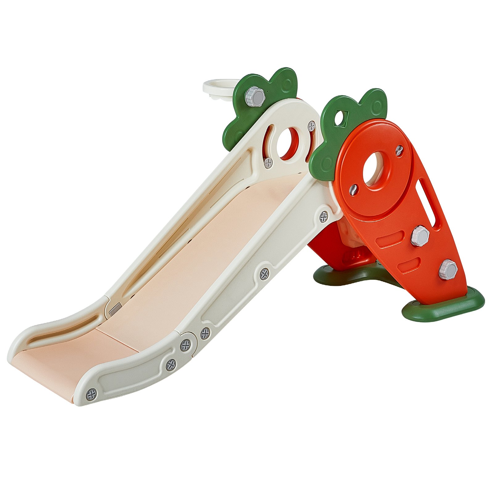 VEVOR toddler slide with green and red sides, safe plastic material, suitable for indoor and outdoor play.