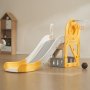 toddler play area with a yellow and white VEVOR toddler slide and basketball hoop in a cozy room.