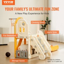 VEVOR Toddler Slide, Kid Slide for Toddlers Age 1-12 w/ Climbable Ladders & Basketball Hoop & Storage Space, Indoor Outdoor Slide Playset for Kids Within 50kg, Toddler Playground w/ Raised Handrail
