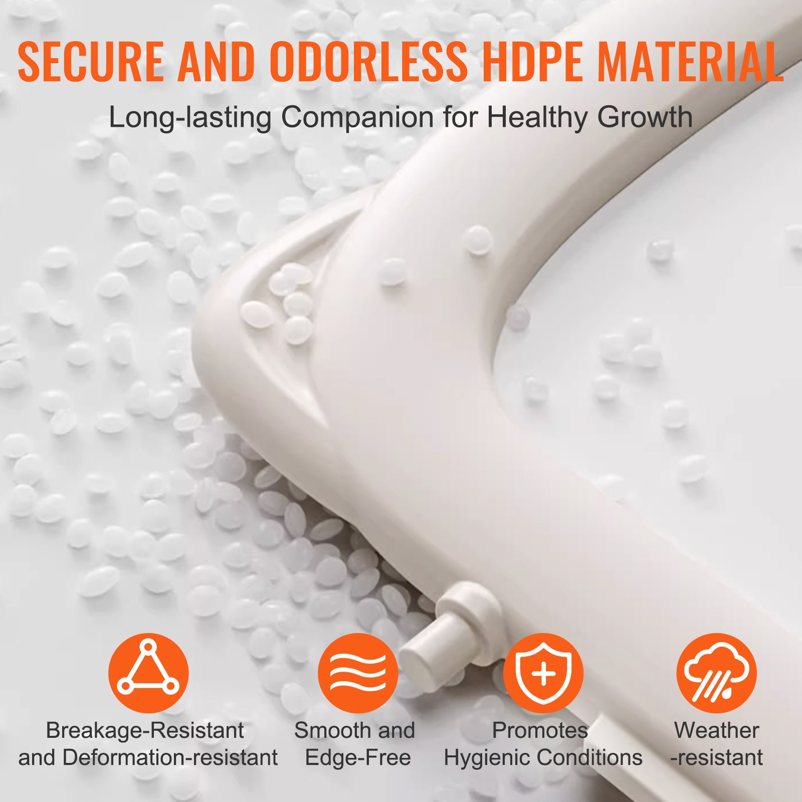 secure and odorless hdpe material for VEVOR toddler slide; breakage-resistant, smooth, and weather-resistant.