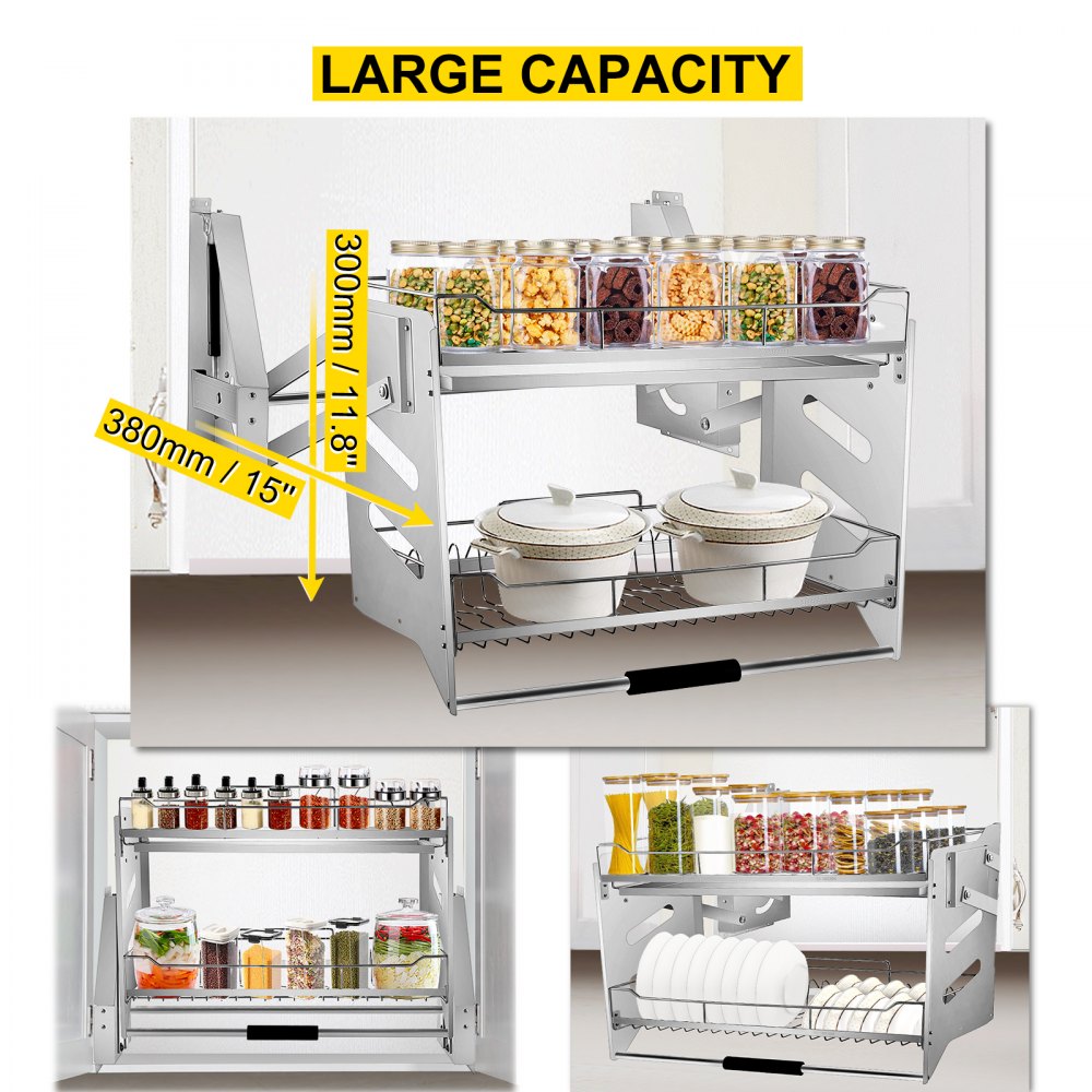 VEVOR Kitchen Pull Down Wall Cabinets 560MM Up and Down Lifting Basket Racks
